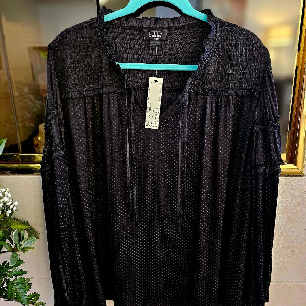 Black Ruffled tie neck blouse